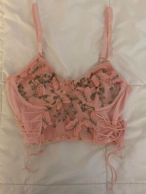 Soar High Butterfly Patch Bustier Top - Baby Pink